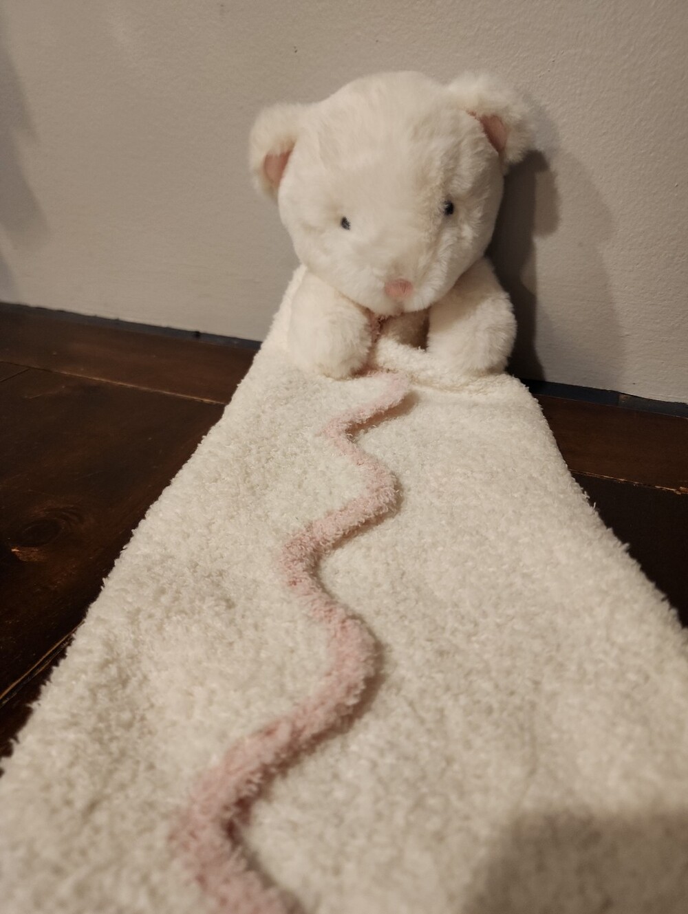 Mudpie Lovey Mud Pie Bear Plush White Comfort Blanket Pink Trim